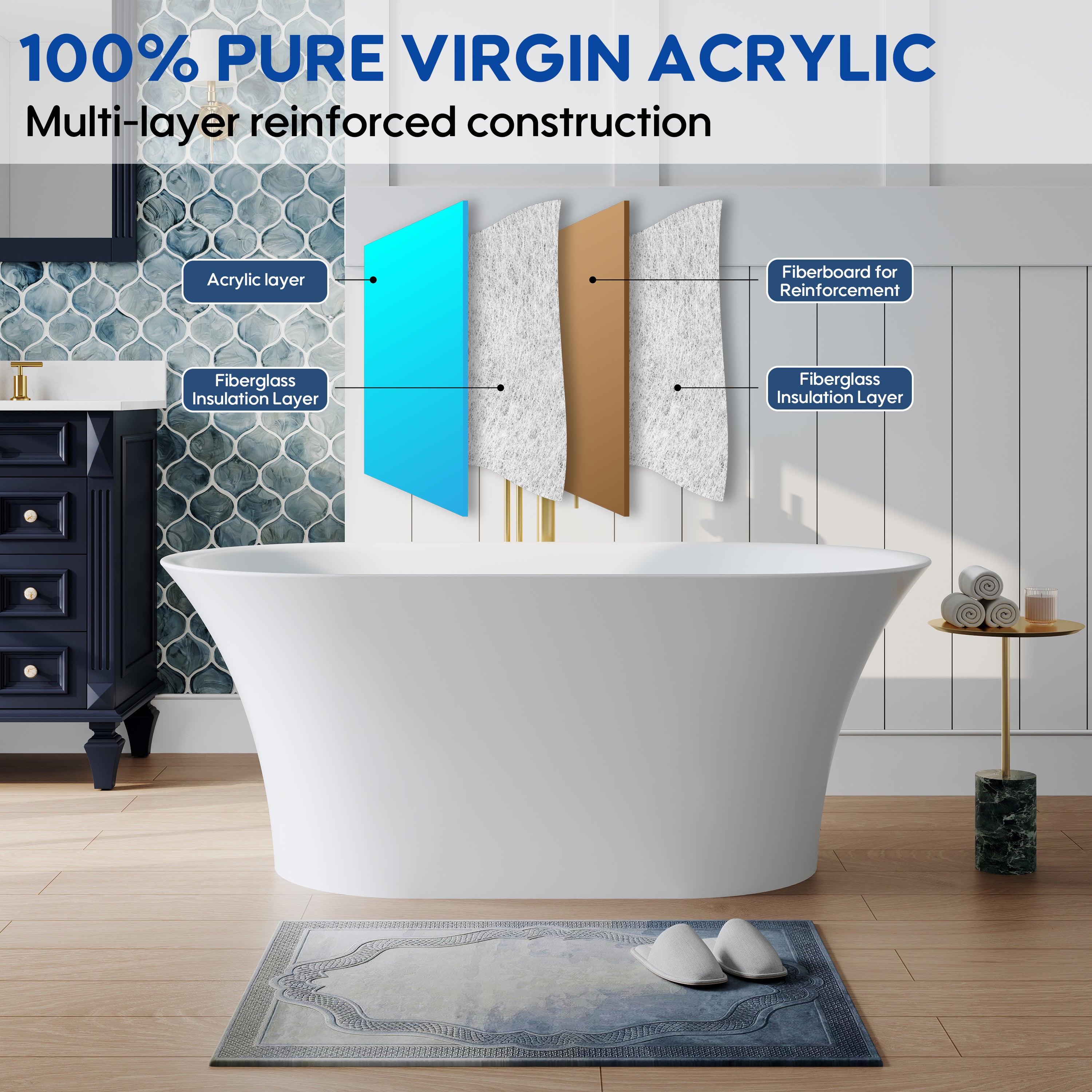 59" Acrylic Freestanding Bathtub Contemporary 66GAL Soaking Tub in Glossy White