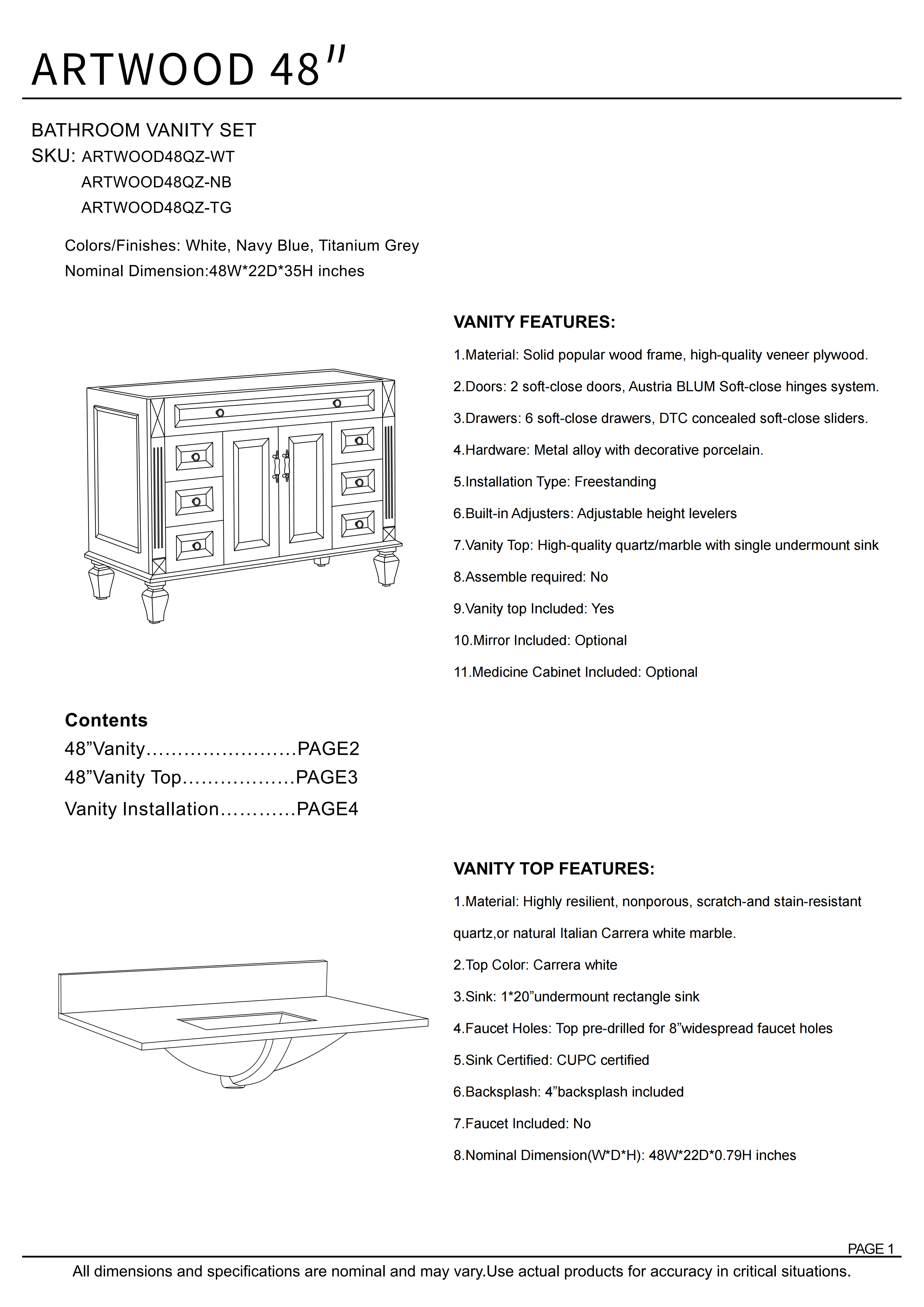 48 in. Titanium Grey Single Sink Freestanding Solid Wood Bathroom Vanity with Carrara White Quartz Countertop