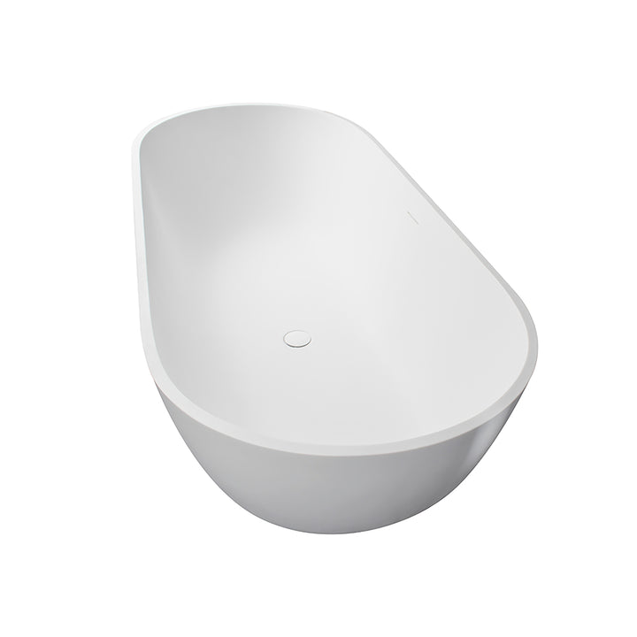 59" Stone Resin Solid Surface Oval Shape Freestanding Bathtub in Matte White