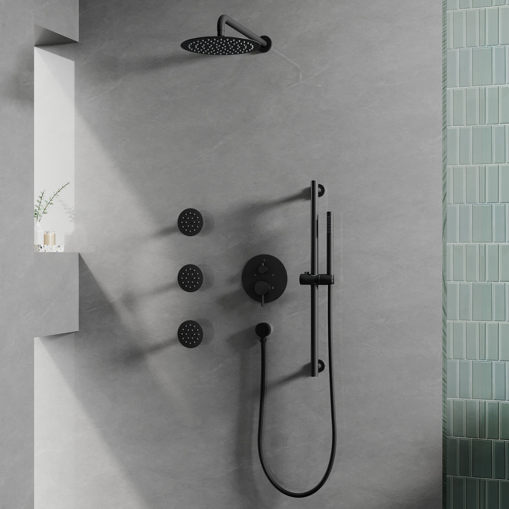10” Round Shower Set with Sliding Bar, Body Jets & Hand Shower