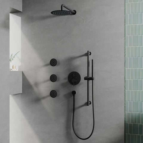 10” Round Shower Set with Sliding Bar, Body Jets & Hand Shower