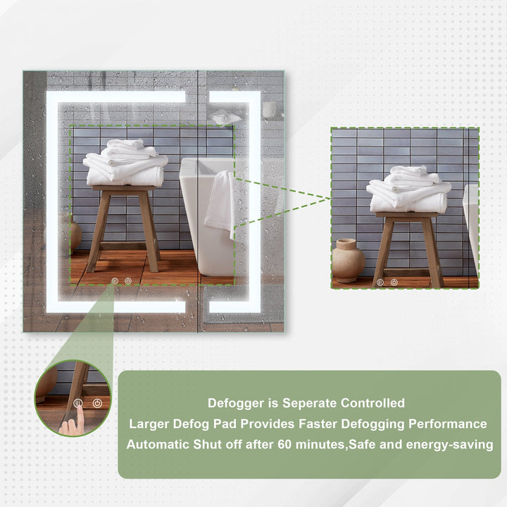 30" x 30" Lighted LED Surface/Recessed Mount Mirror Rectangle Bathroom Medicine Cabinet with Outlet