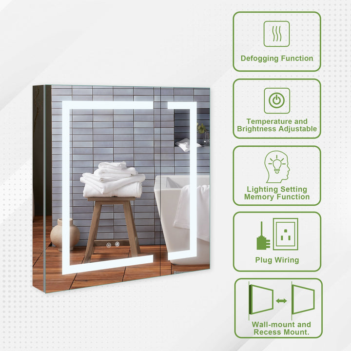 30" x 30" Lighted LED Surface/Recessed Mount Mirror Rectangle Bathroom Medicine Cabinet with Outlet