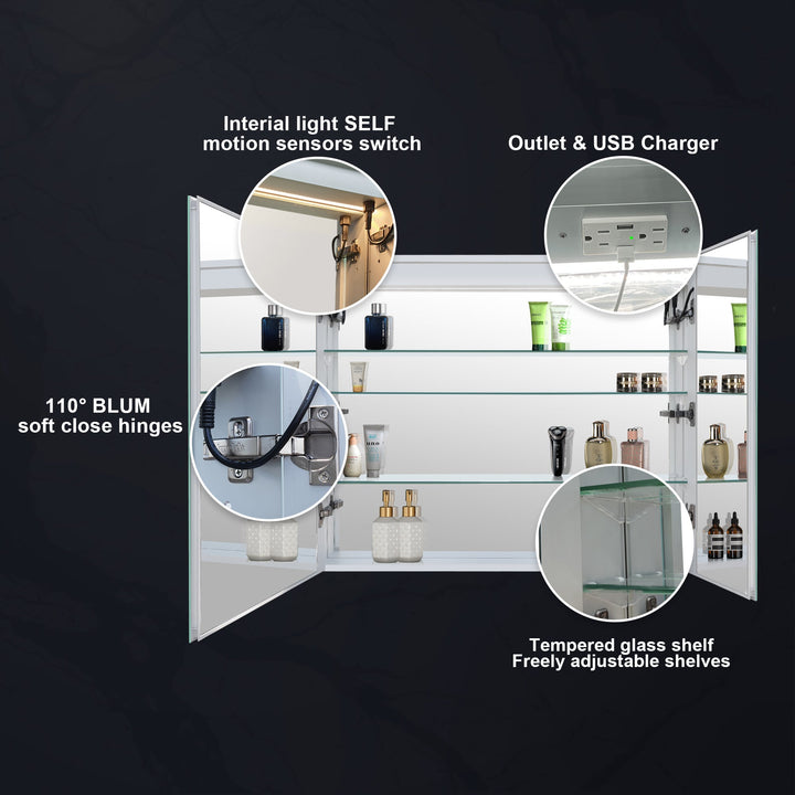 30" x 30" Lighted LED Surface/Recessed Mount Mirror Rectangle Bathroom Medicine Cabinet with Outlet