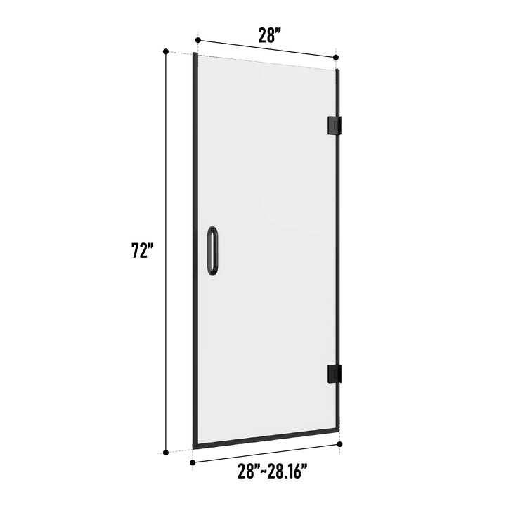 28'' W x 72'' H Frameless Shower Door in Black with Clear Glass