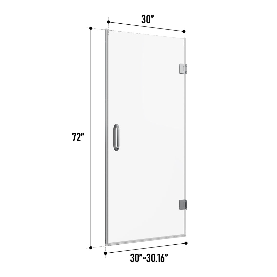 30'' W x 72'' H Frameless Shower Door in Chrome with Clear Glass