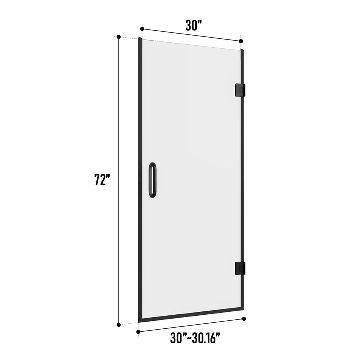 30'' W x 72'' H Frameless Shower Door in Black with Clear Glass