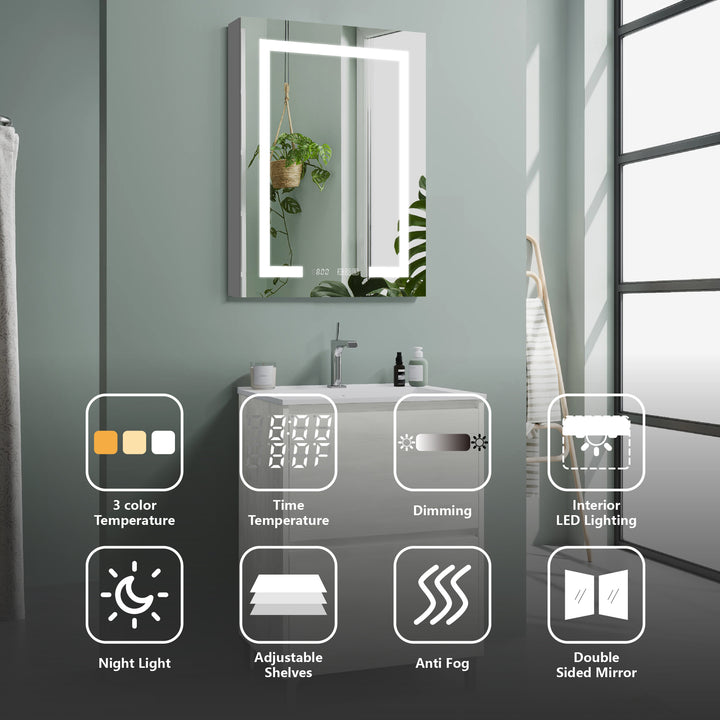 20" W x 32" H Recessed/Surface Bathroom Light Narrow Mirrored Medicine Cabinets with Outlet left Side