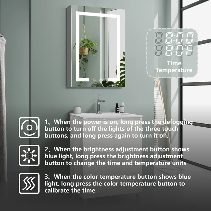 20" W x 32" H Recessed/Surface Bathroom Light Narrow Mirrored Medicine Cabinets with Outlet left Side