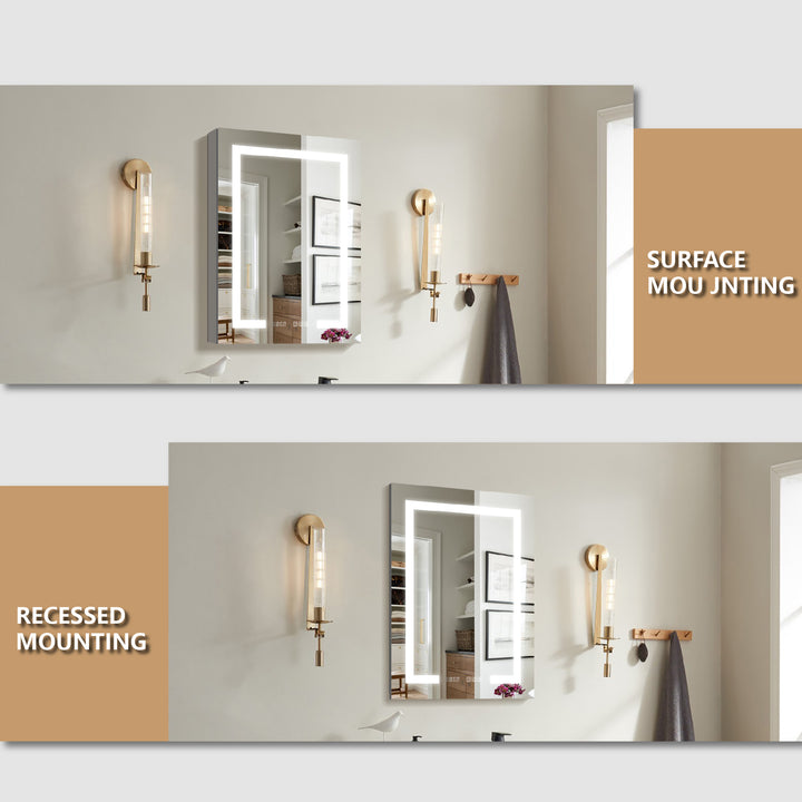 20" W x 32" H Recessed/Surface Bathroom Light Narrow Mirrored Medicine Cabinets with Outlet Right Side