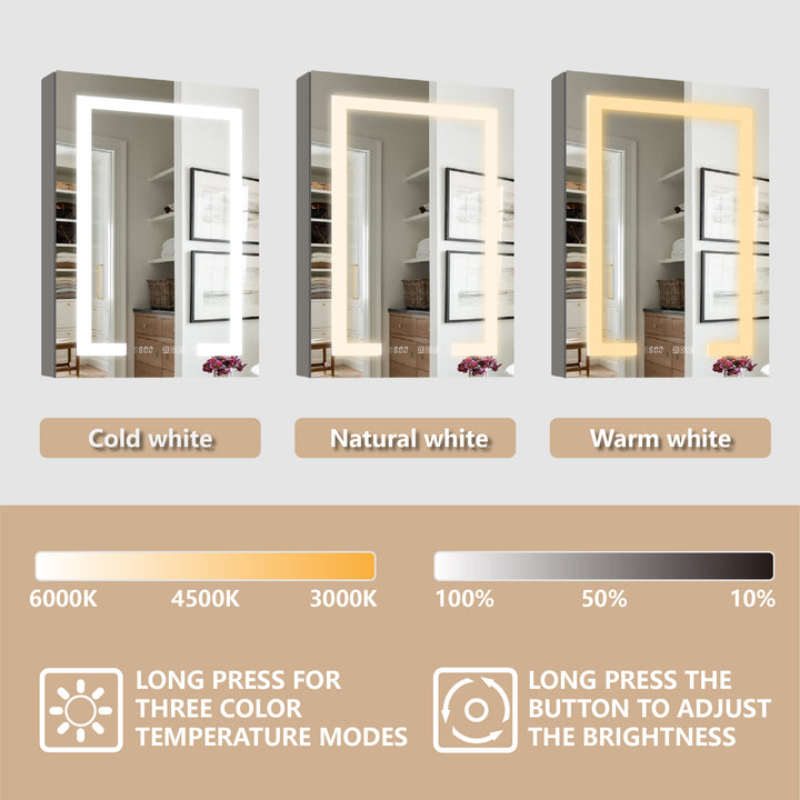 20" W x 32" H Recessed/Surface Bathroom Light Narrow Mirrored Medicine Cabinets with Outlet Right Side