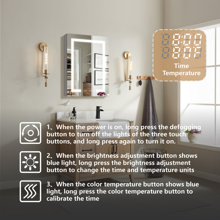 20" W x 32" H Recessed/Surface Bathroom Light Narrow Mirrored Medicine Cabinets with Outlet Right Side