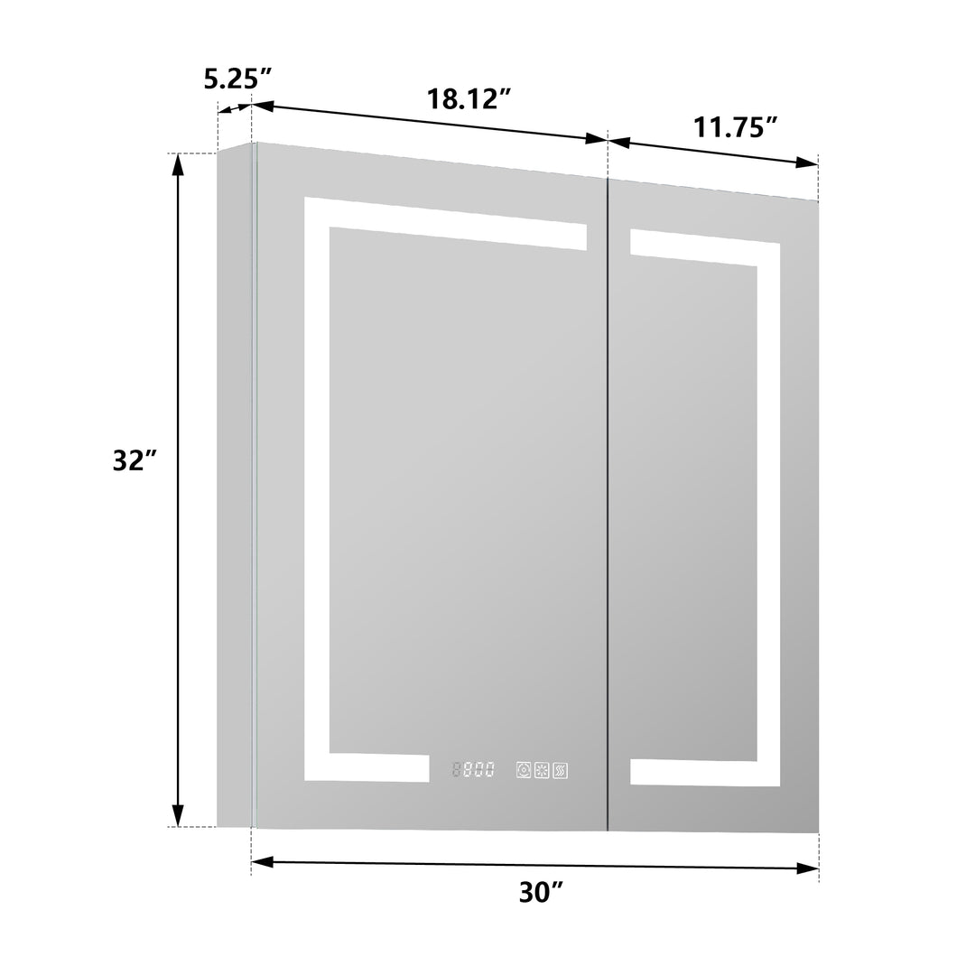 30" W x 32" H Led Lighted Mirror Medicine Cabinet Recessed or Surface Mount with Defog