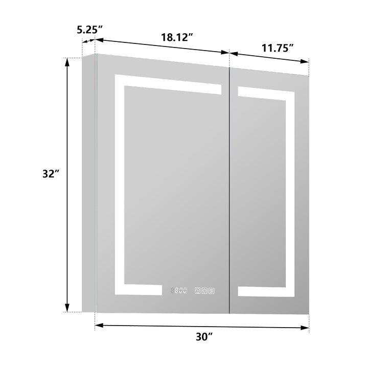30" W x 32" H Led Lighted Mirror Medicine Cabinet Recessed or Surface Mount with Defog