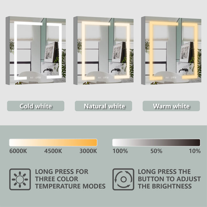 30" W x 32" H Led Lighted Mirror Medicine Cabinet Recessed or Surface Mount with Defog