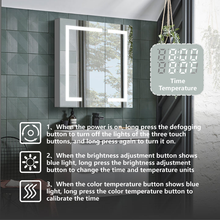 30" W x 32" H Led Lighted Mirror Medicine Cabinet Recessed or Surface Mount with Defog