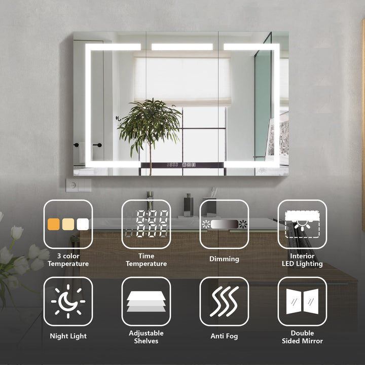 48" W x 32" H LED Lighted Bathroom Medicine Cabinet with Mirror Recessed or Surface