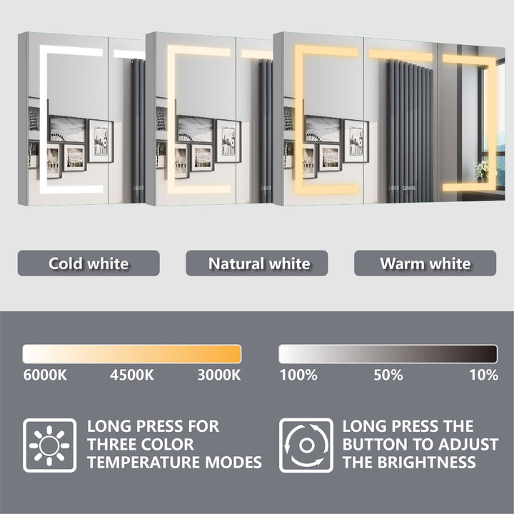 48" W x 32" H LED Lighted Bathroom Medicine Cabinet with Mirror Recessed or Surface