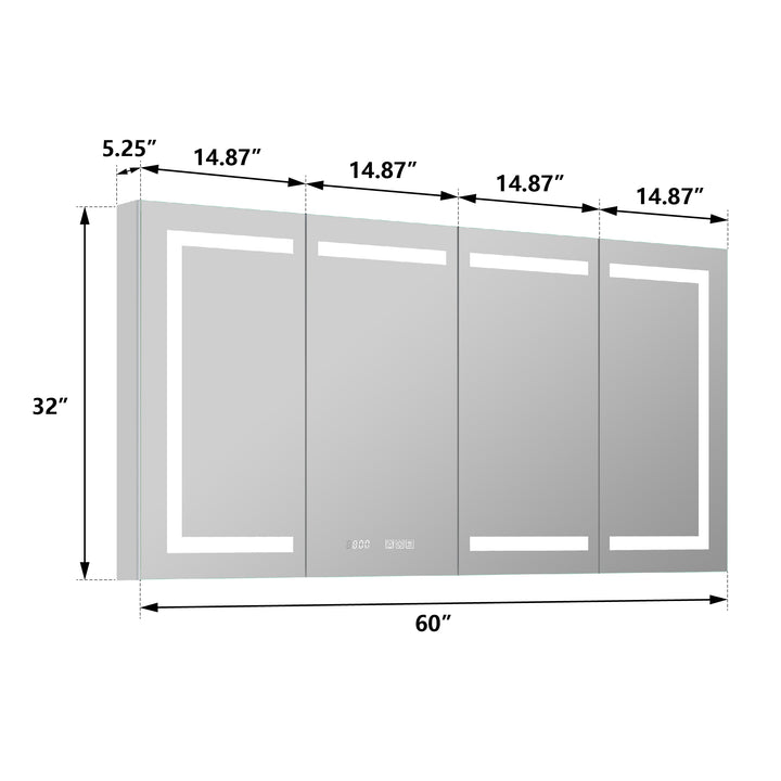 60" W x 32" H LED Lighted Bathroom Medicine Cabinet with Mirror Recessed or Surface
