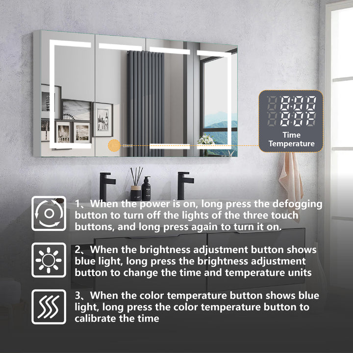 60" W x 32" H LED Lighted Bathroom Medicine Cabinet with Mirror Recessed or Surface