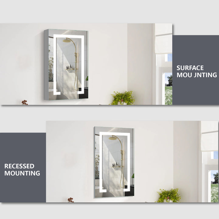 24" W x 32" H LED Lighted Bathroom Medicine Cabinet with Mirror and Clock with Outlet left Side