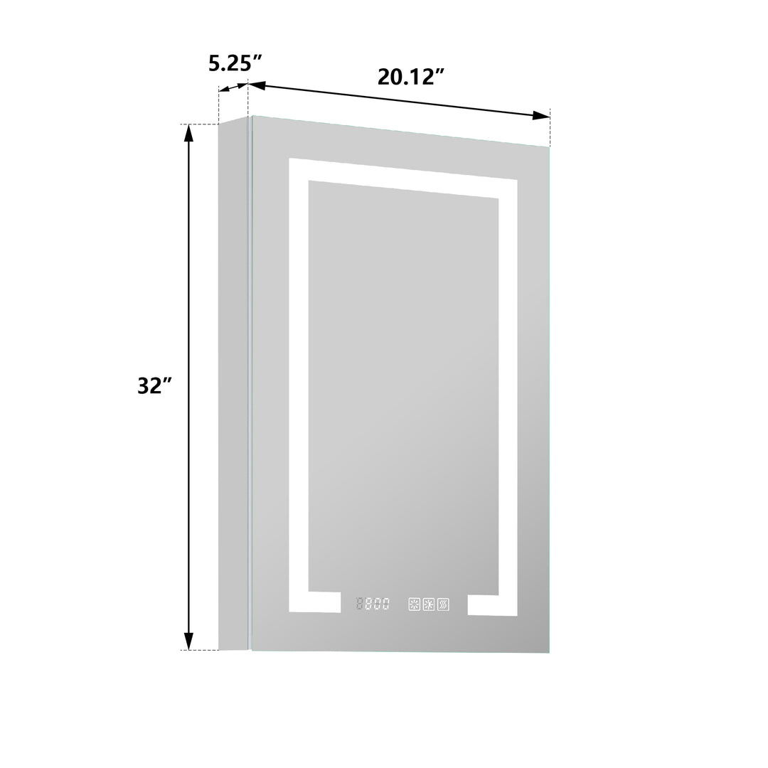24" W x 32" H LED Lighted Bathroom Medicine Cabinet with Mirror and Clock with Outlet left Side