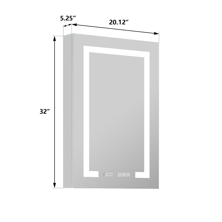 24" W x 32" H LED Lighted Bathroom Medicine Cabinet with Mirror and Clock with Outlet left Side