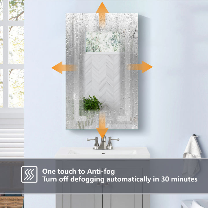 24" W x 32" H LED Lighted Bathroom Medicine Cabinet with Mirror and Clock with Outlet left Side
