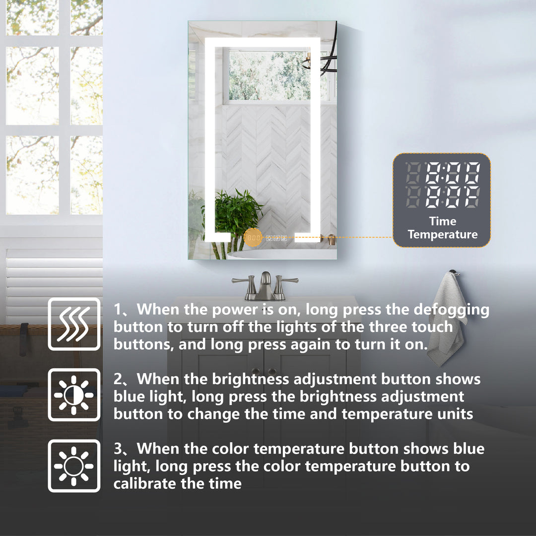 24" W x 32" H LED Lighted Bathroom Medicine Cabinet with Mirror and Clock with Outlet left Side