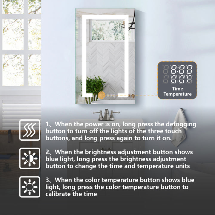24" W x 32" H LED Lighted Bathroom Medicine Cabinet with Mirror and Clock with Outlet left Side