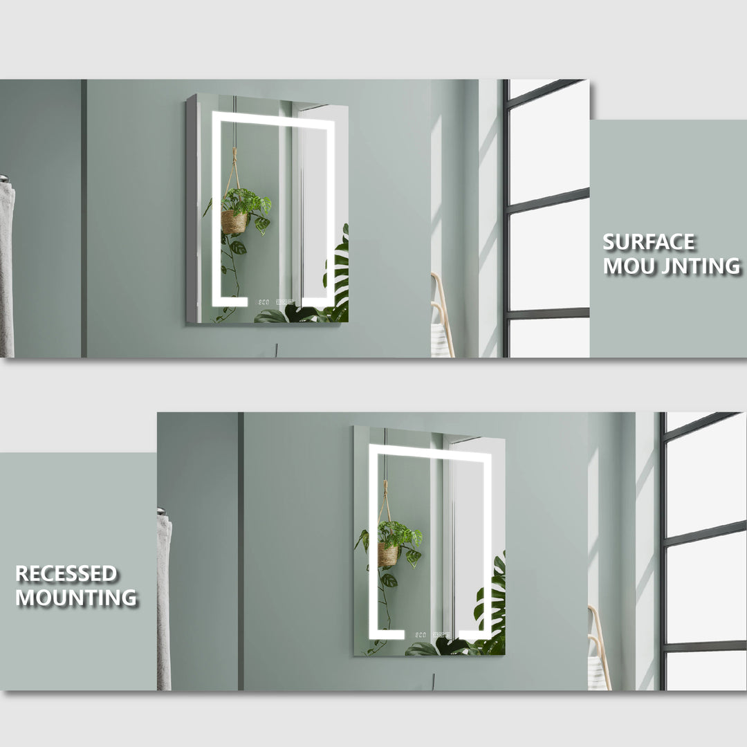 20" W x 32" H Recessed/Surface Bathroom Light Narrow Mirrored Medicine Cabinets with Outlet left Side