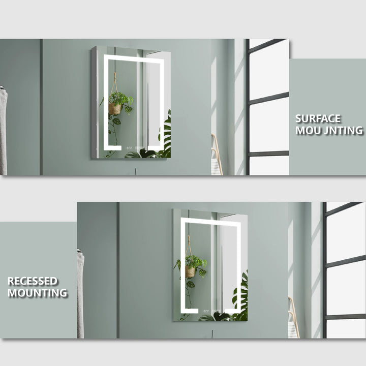 20" W x 32" H Recessed/Surface Bathroom Light Narrow Mirrored Medicine Cabinets with Outlet left Side