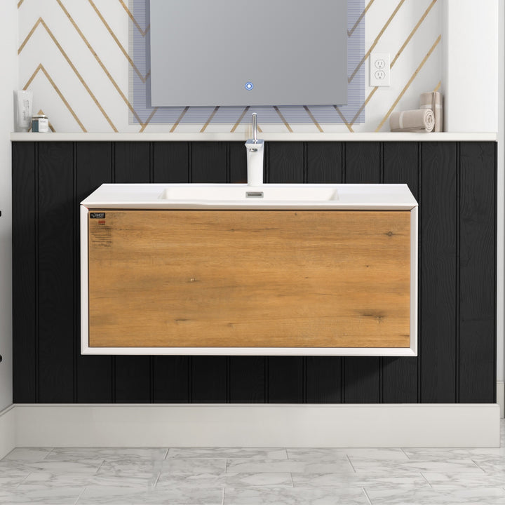 24" Vanity in White Oak with Solid Surface Vanity Top in White with White Basin