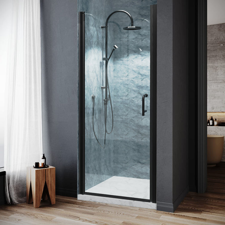 30" W x 72" H Pivot Shower Door Matte Black Frosted Glass Shower Door with Handle