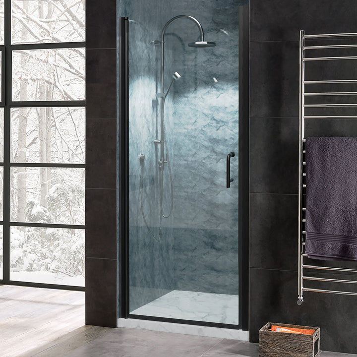 32" W x 72" H Pivot Shower Door Matte Black Frosted Glass Shower Door with Handle