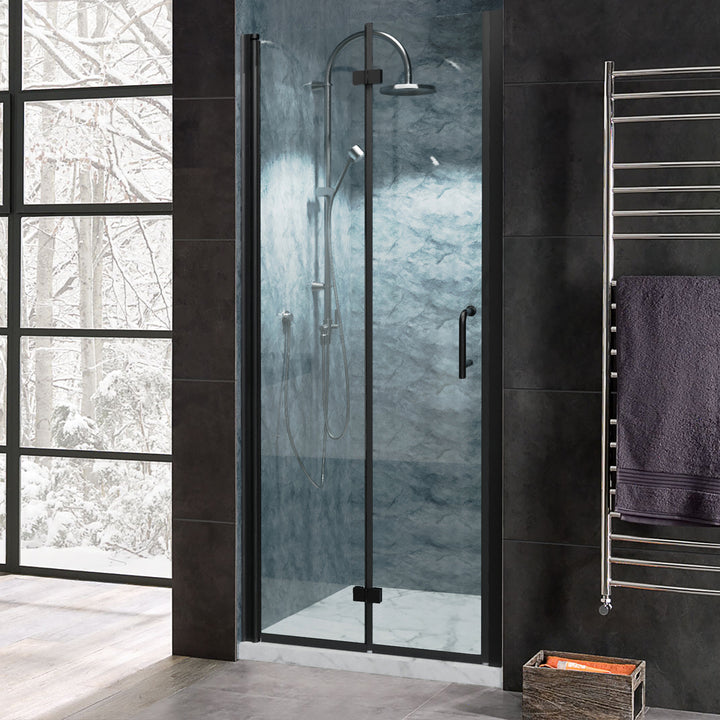32" W x 72" H Semi-Frameless Hinged Bi-Fold Folding Shower Door in Matte Black