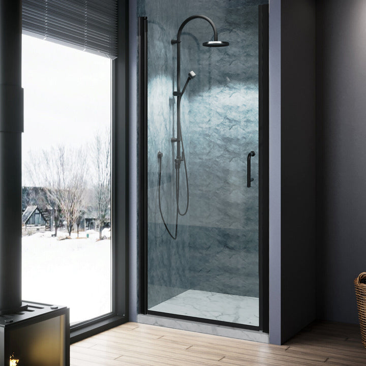 34" W x 72" H Pivot Semi-Frameless Shower Door Matte Black Frosted Glass Shower Door with Handle