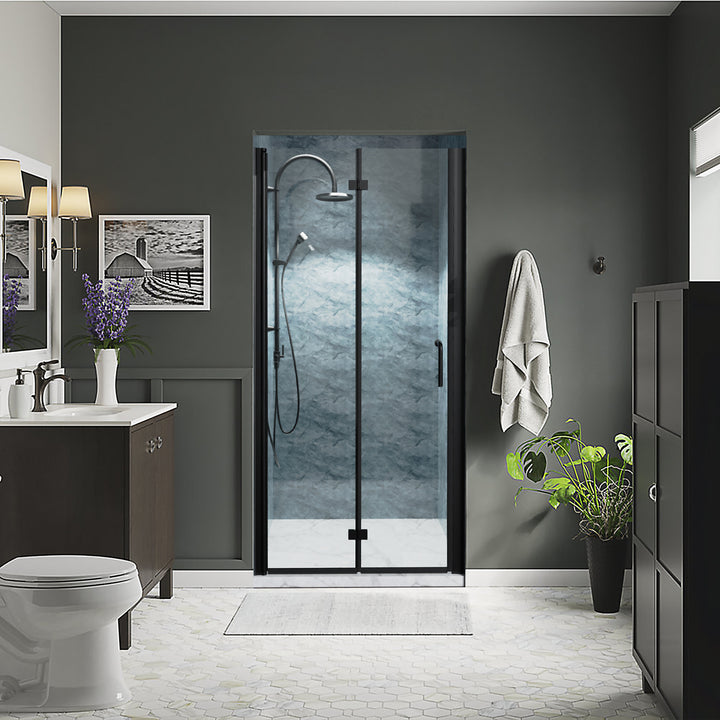 36-37 1/2" W x 72" H Bifold Semi-Frameless Swing Shower Door in Black 36 Wide Shower Door