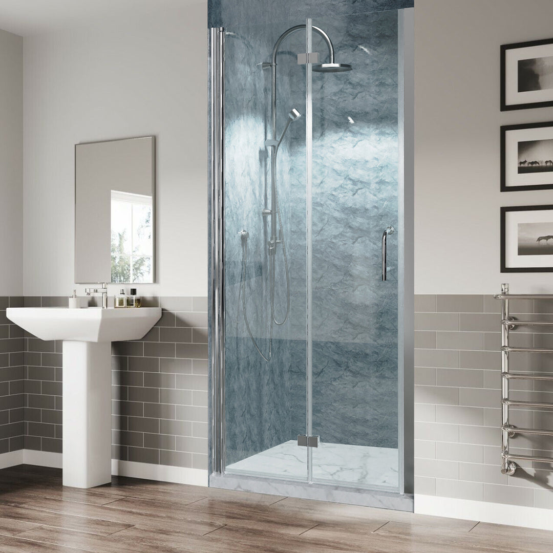 34" W x 72" H Folding Semi-Frameless Swing Hinged Shower Doors in Chrome