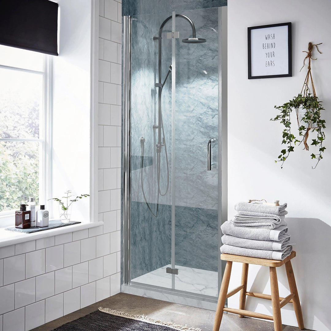 30" W x 72" H Folding Shower Door Semi-Frameless Hinged Chrome Shower Door with Handle