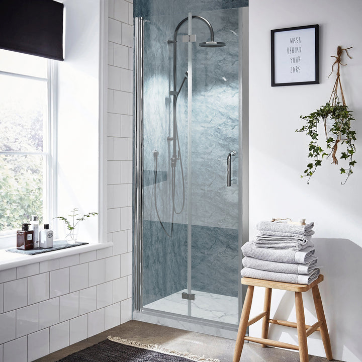 30" W x 72" H Folding Shower Door Semi-Frameless Hinged Chrome Shower Door with Handle