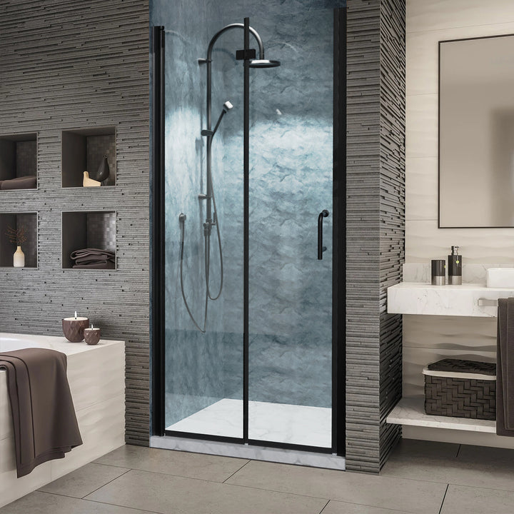 36-37 1/2" W x 72" H Bifold Semi-Frameless Swing Shower Door in Black 36 Wide Shower Door
