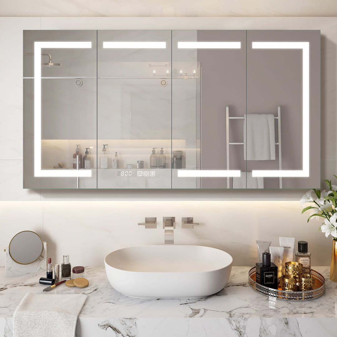 60" W x 32" H LED Lighted Bathroom Medicine Cabinet with Mirror Recessed or Surface