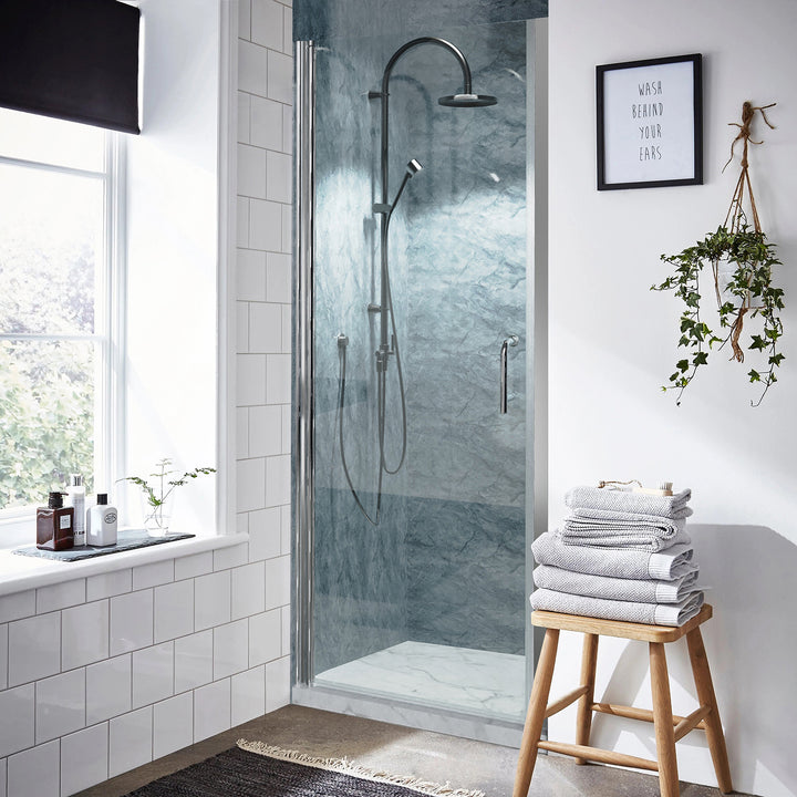 30" W x 72" H Pivot Shower Door Semi-Frameless Chrome Hinged Glass Shower Door with Handle