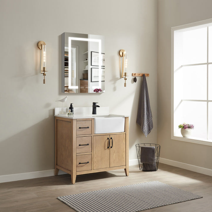 20" W x 32" H Recessed/Surface Bathroom Light Narrow Mirrored Medicine Cabinets with Outlet Right Side