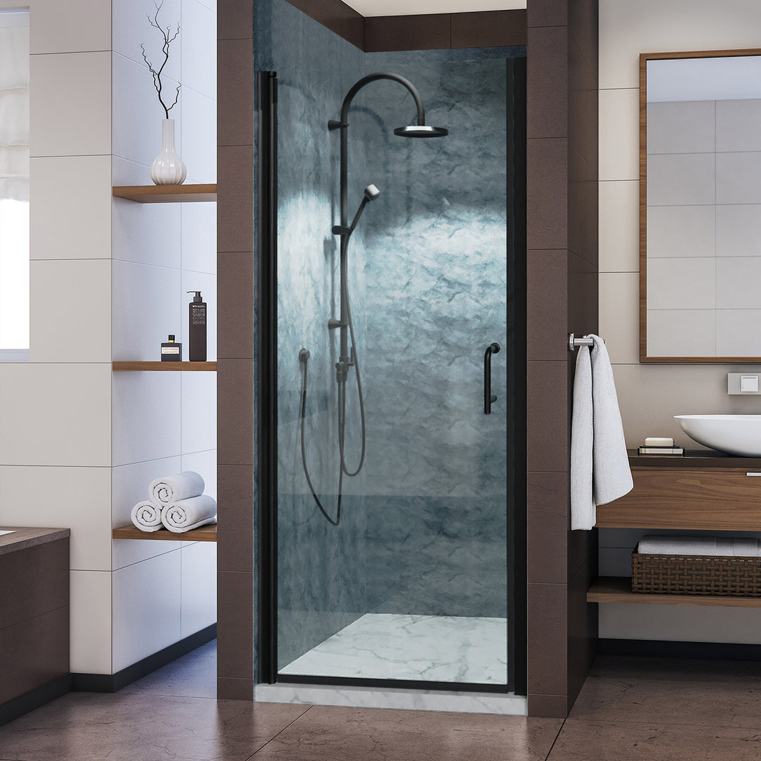 34" W x 72" H Pivot Semi-Frameless Shower Door Matte Black Frosted Glass Shower Door with Handle
