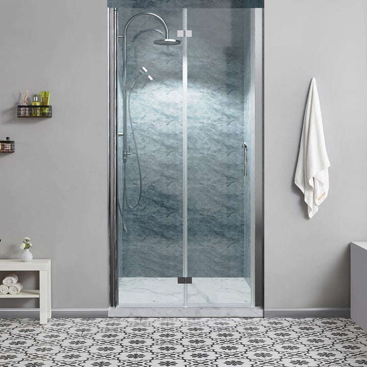 36" W x 72" H Bifold Semi-Frameless Swing Shower Door in Chrome