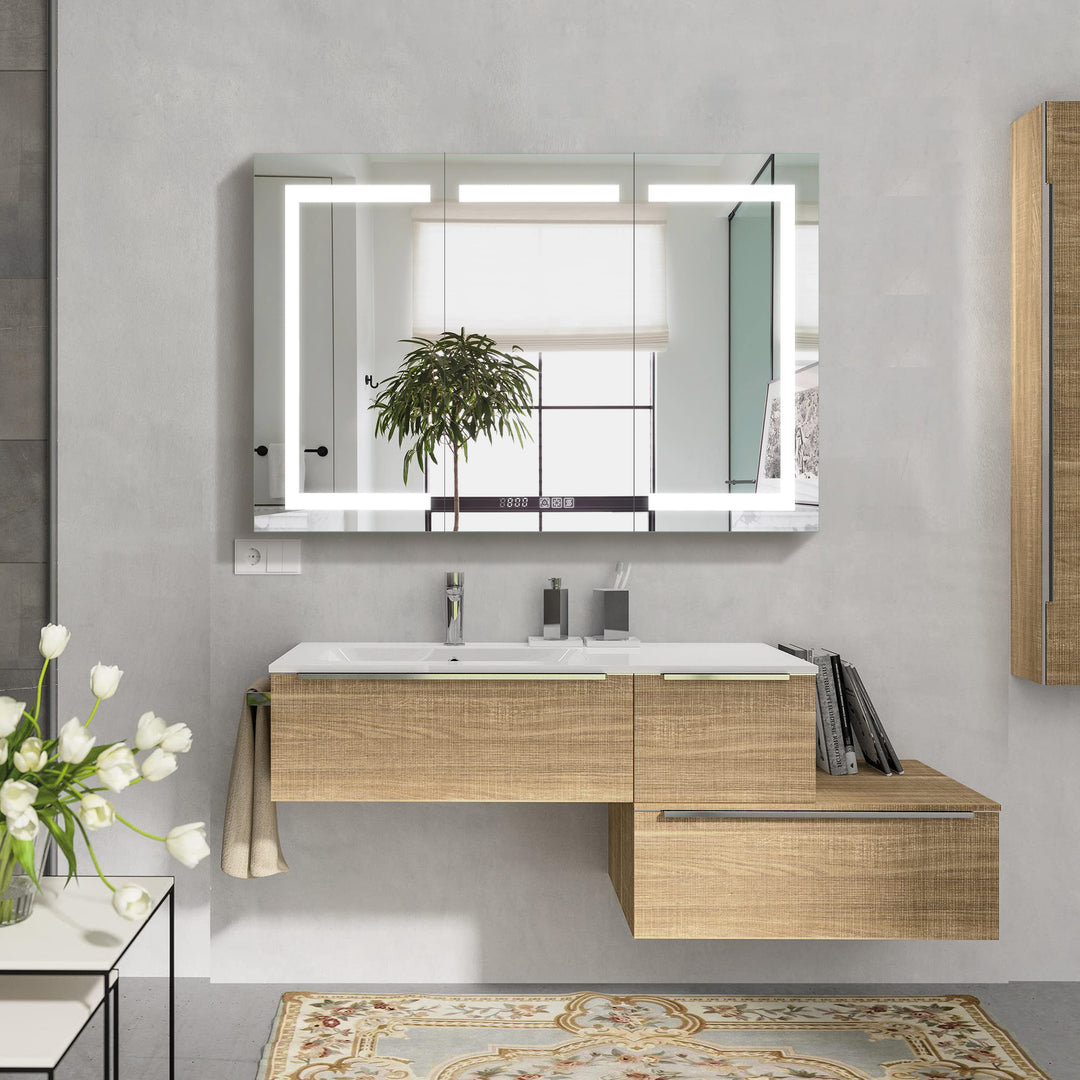 48" W x 32" H LED Lighted Bathroom Medicine Cabinet with Mirror Recessed or Surface
