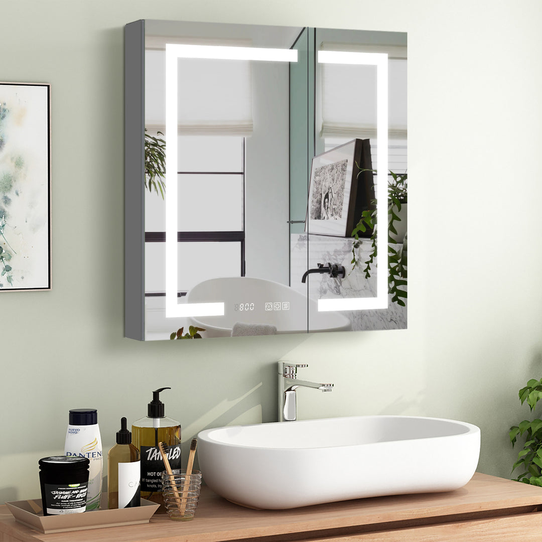 30" W x 32" H Led Lighted Mirror Medicine Cabinet Recessed or Surface Mount with Defog