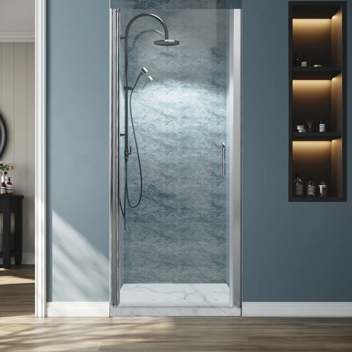 32" W x 72" H Pivot Shower Door Semi-Frameless Hinged in Chrome Install Glass Shower Door